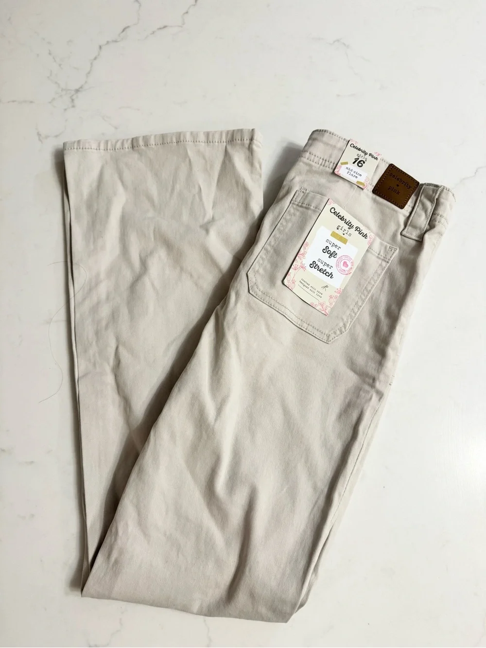 NWT Celebrity Pink Girls Size 16 Mid Rise Flare Utility Pants Beige